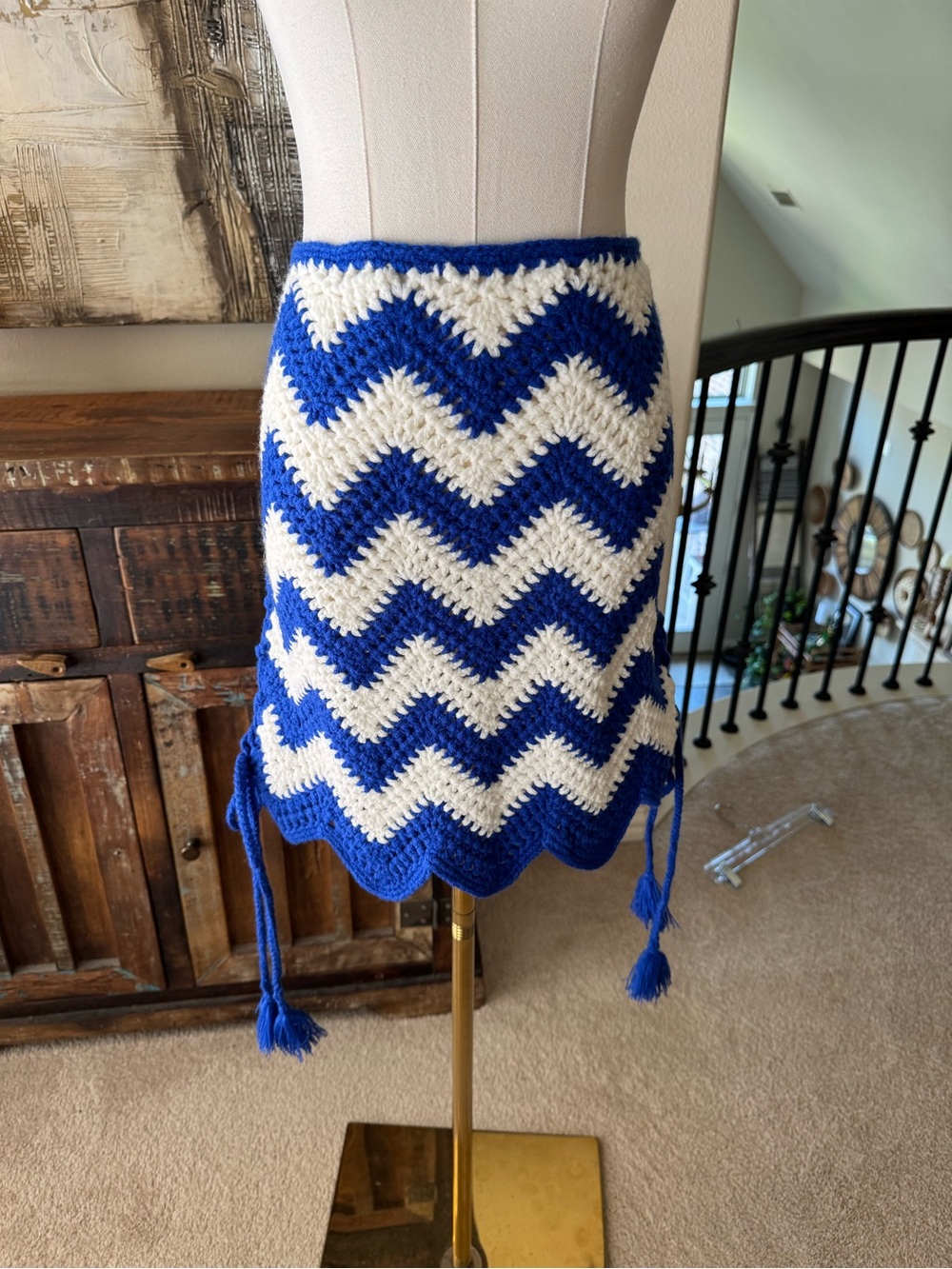 NWOT Farm Rio River Nature Chevron crochet miniskirt- size XL - Picture 6 of 12